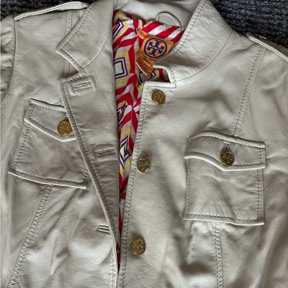 Tory Burch Cream Leather Jacket - Picture 2 of 8